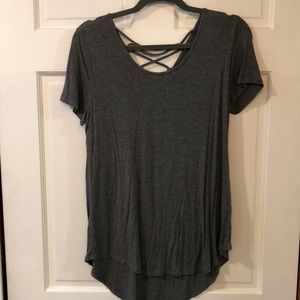 Pink Rose | Gray T-Shirt with Strappy Back Detail